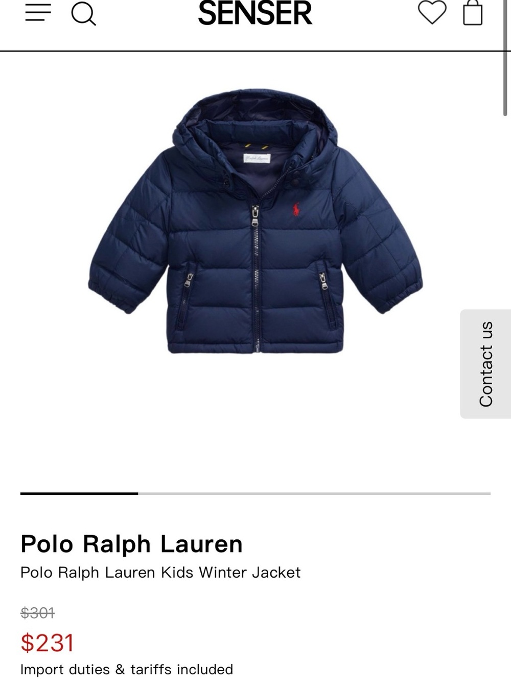 Ralph Lauren 2T Kids Navy Puffer Jacket with Hood